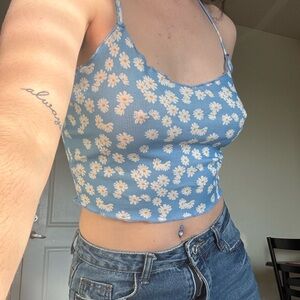 SHEIN White and Blue Fitted Crop Camisole